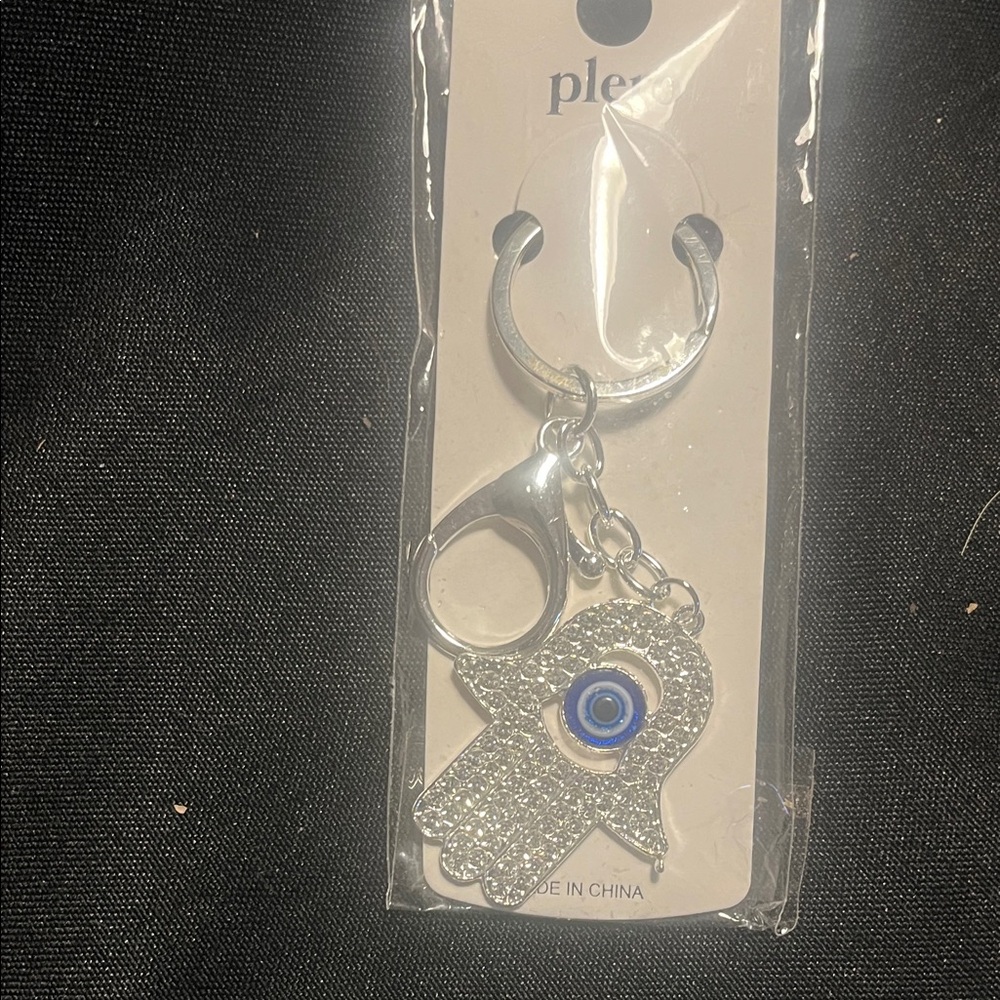 Silver Keychain with Blue Eye Charm